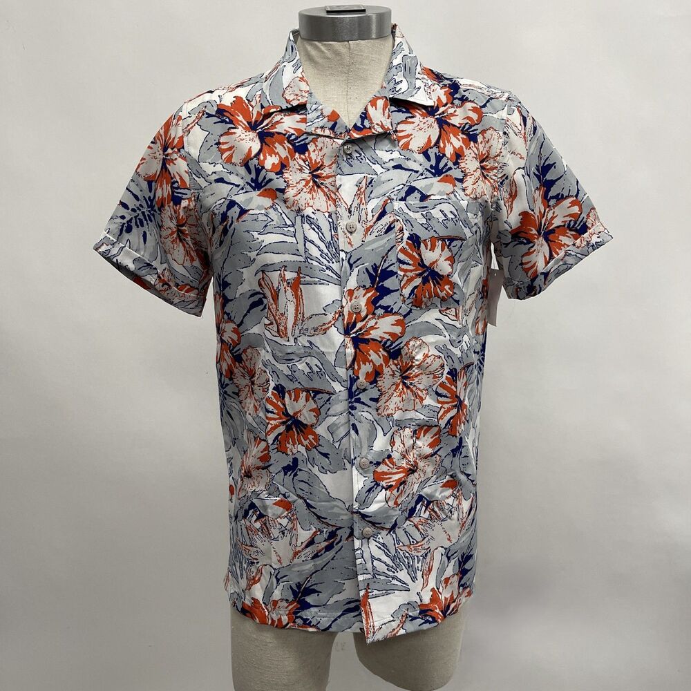 One Resolution Clothing Men's Shirt Small Gray Blue Orange White Floral NWT